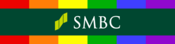 (画像)レインボーカラーの帯の中にSMBCグループのロゴを配置