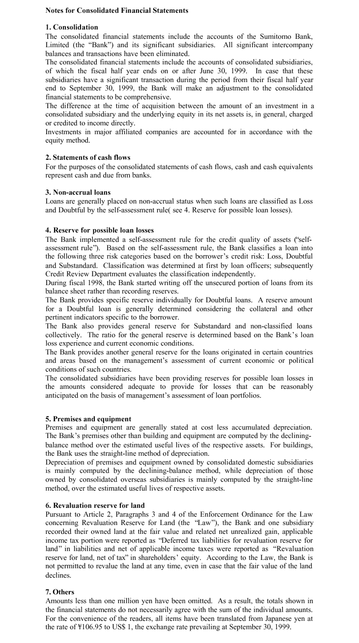 Notes for Consolidated Financial Statements