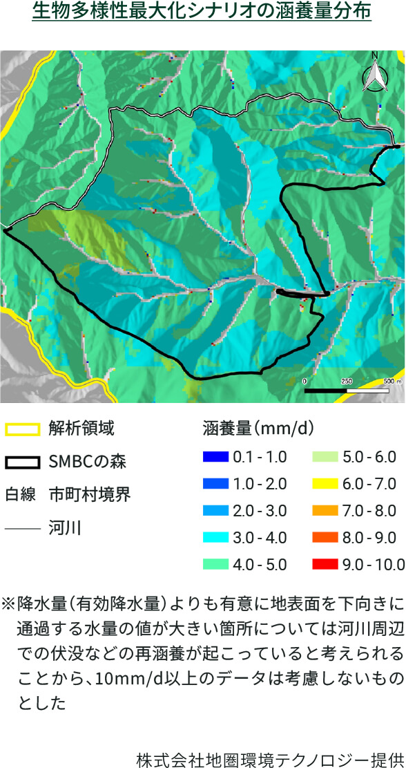 生物多様性最大化シナリオの涵養量分布